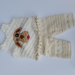 Handmade Chenille 2pc set Baby size 1 dog face nwot